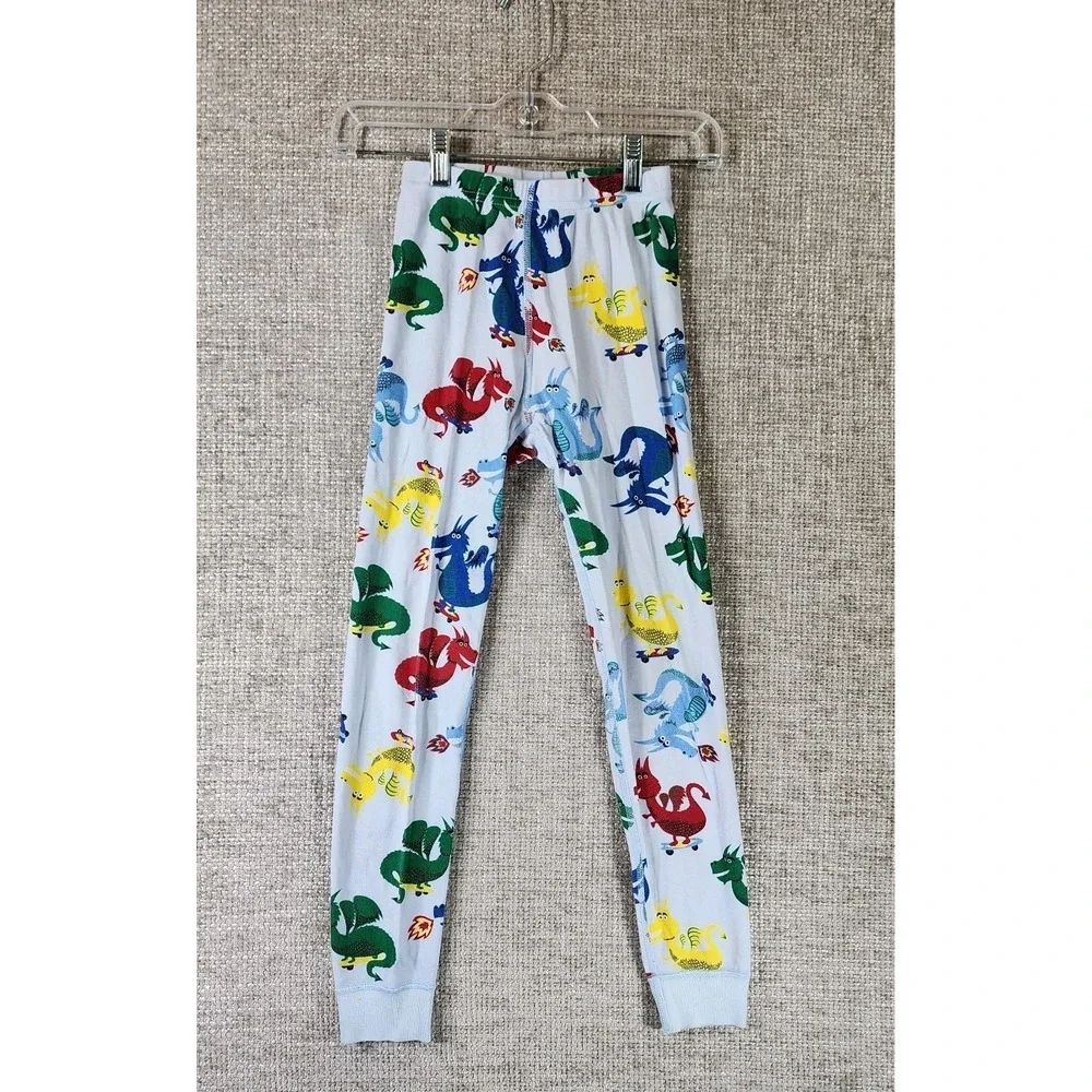 Hanna Andersson Dragons Pajama Set Kids 8 Light Blue Stretch Knit Organic Cotton